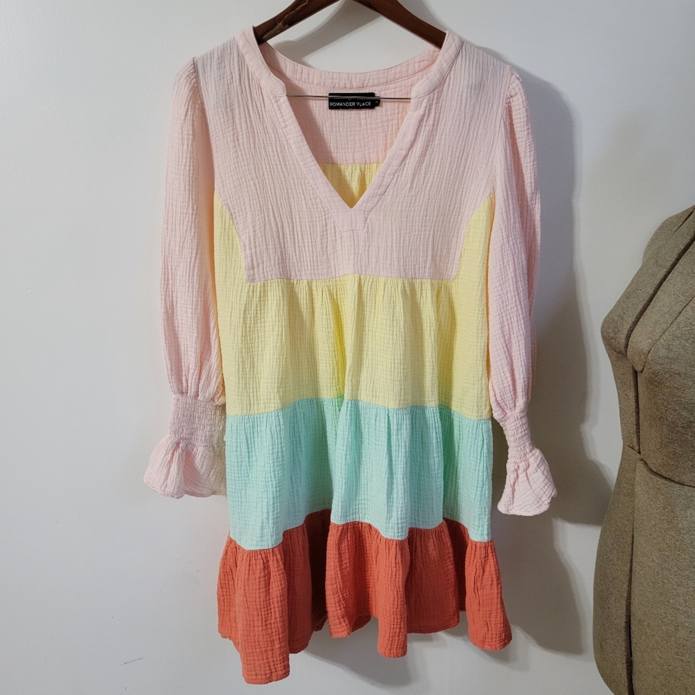 Tuckernuck Pomander Place Kenzo Tiered Gauze Sorbet Long Sleeve Dress Size XL - Picture 3 of 6